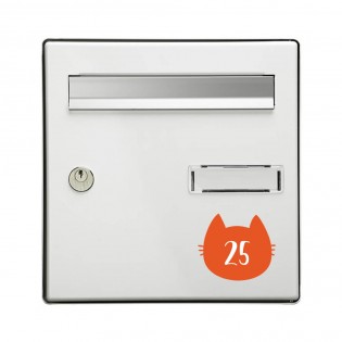 Numéro fantaisie personnalisable pour boite aux lettres couleur orange chiffres blancs - Modèle Chat