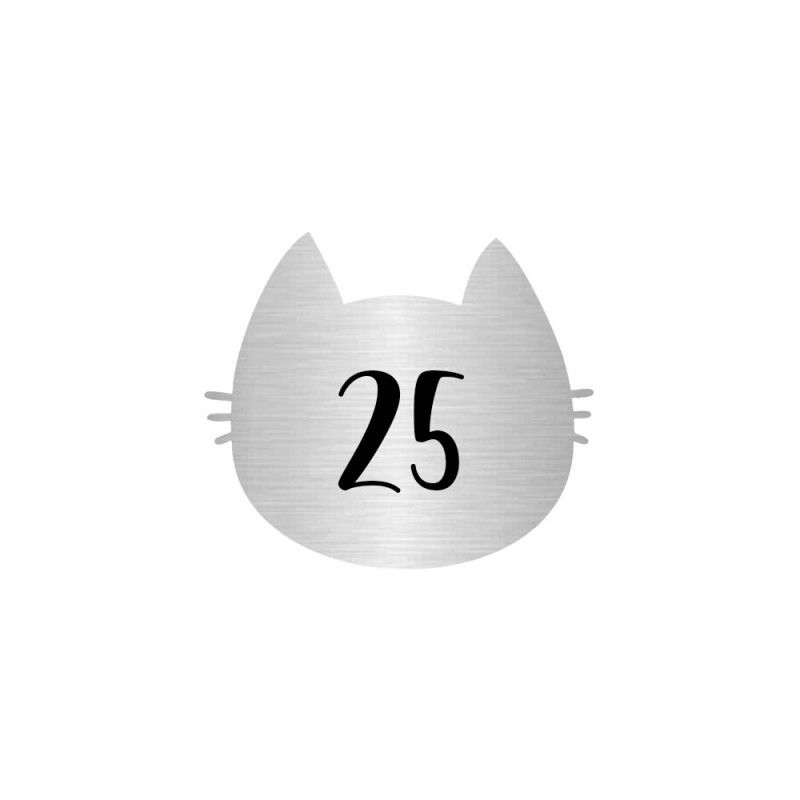 Numéro fantaisie personnalisable pour boite aux lettres couleur argent chiffres noirs - Modèle Chat Numéro fantaisie personnalisable pour boite aux lettres couleur argent chiffres noirs - Modèle Chat