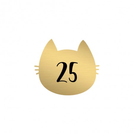Numéro fantaisie personnalisable pour boite aux lettres couleur or brossé chiffres noirs - Modèle Chat