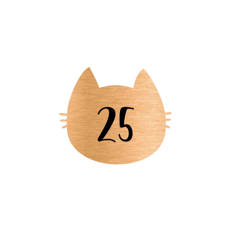 Numéro fantaisie personnalisable pour boite aux lettres couleur cuivre chiffres noirs - Modèle Chat Numéro fantaisie personnalisable pour boite aux lettres couleur cuivre chiffres noirs - Modèle Chat