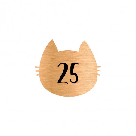 Numéro fantaisie personnalisable pour boite aux lettres couleur cuivre chiffres noirs - Modèle Chat