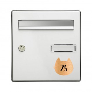 Numéro fantaisie personnalisable pour boite aux lettres couleur cuivre chiffres noirs - Modèle Chat