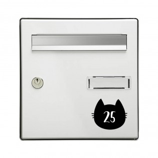 Numéro fantaisie personnalisable pour boite aux lettres couleur noir chiffres blancs - Modèle Chat