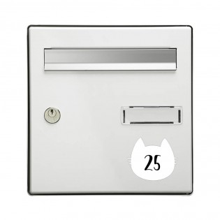 Numéro fantaisie personnalisable pour boite aux lettres couleur blanc chiffres noirs - Modèle Chat