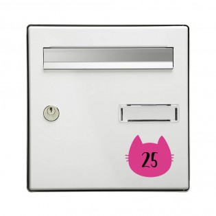 Numéro fantaisie personnalisable pour boite aux lettres couleur rose chiffres noirs - Modèle Chat