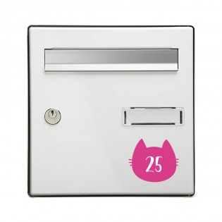 Numéro fantaisie personnalisable pour boite aux lettres couleur rose chiffres blancs - Modèle Chat