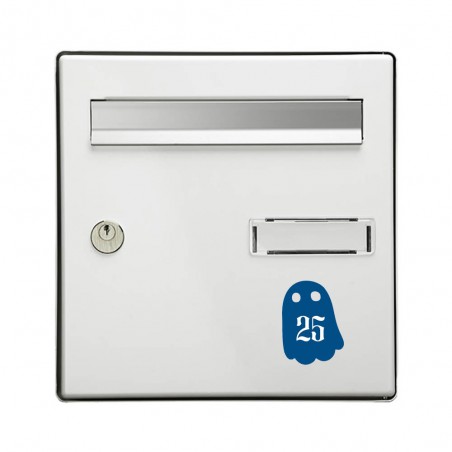 Numéro fantaisie personnalisable pour boite aux lettres couleur bleu chiffres blancs - Modèle Fantôme