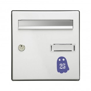 Numéro fantaisie personnalisable pour boite aux lettres couleur violet chiffres blancs - Modèle Fantôme