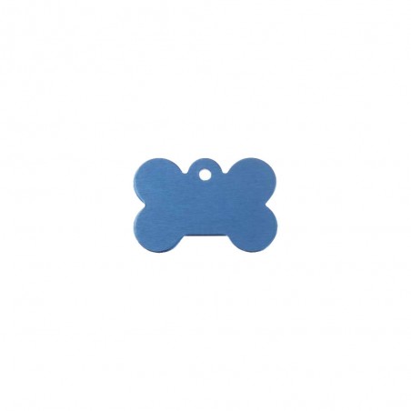 Blue bone-shaped dog tag to personalize on 1 to 2 lines - Small format 20x30 mm