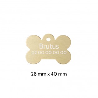 Gold bone-shaped dog tag with personalized engraving 1 to 2 lines - Large format 28x40 mm