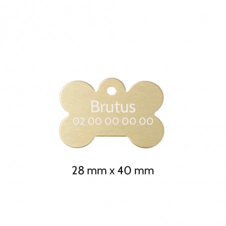 Gold bone-shaped dog tag with personalized engraving 1 to 2 lines - Large format 28x40 mm