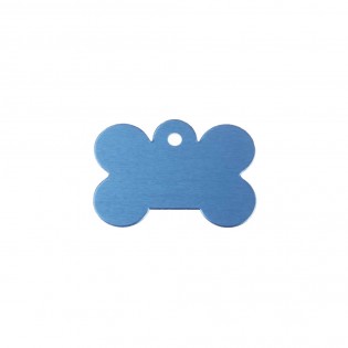 Blue bone-shaped dog tag with personalized engraving 1 to 2 lines - Large format 28x40 mm