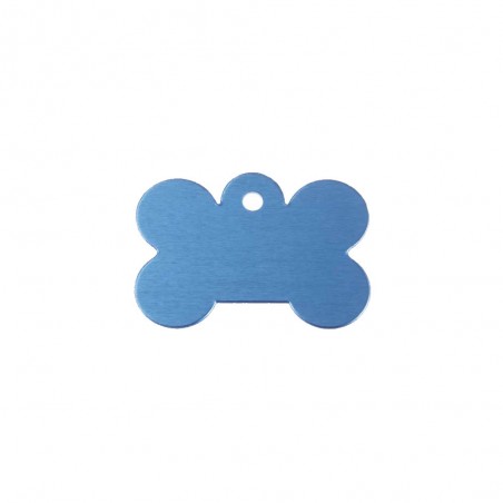 Blue bone-shaped dog tag with personalized engraving 1 to 2 lines - Large format 28x40 mm