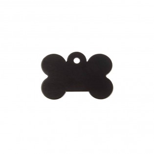 Black bone-shaped dog tag with personalized engraving 1 to 2 lines - Large format 28x40 mm