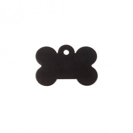 Black bone-shaped dog tag with personalized engraving 1 to 2 lines - Large format 28x40 mm
