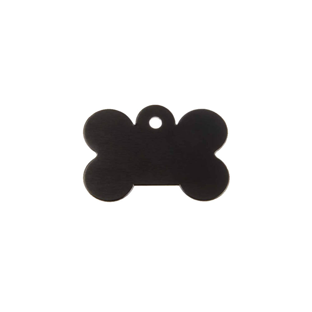 Médaillon en forme d'os Noir pour chien avec gravure personnalisée 1 à 2 lignes - Grand format 28x40 mm