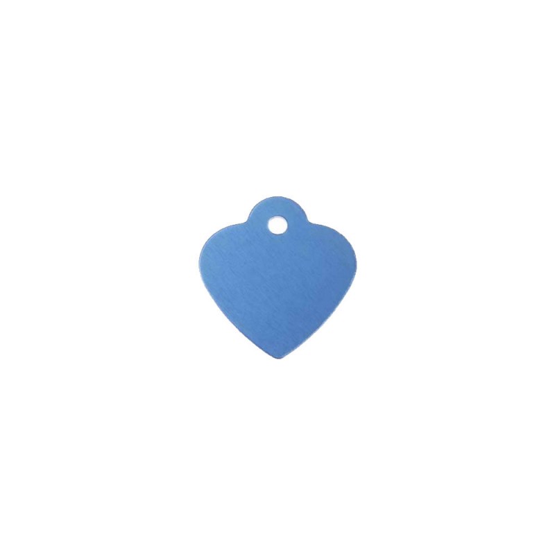 Petite médaille Bleue en forme de cœur 25 mm pour animal (chien ou chat) personnalisation 1 à 2 lignes