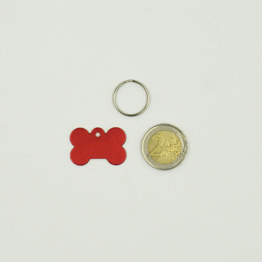 Médaillon Rouge en forme d'os pour chien à personnaliser sur 1 à 2 lignes - Petit format 20x30 mm