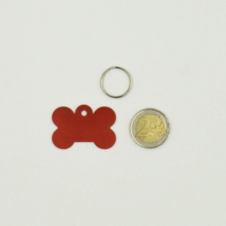 Red bone-shaped dog tag with personalized engraving 1 to 2 lines - Large format 28x40 mm