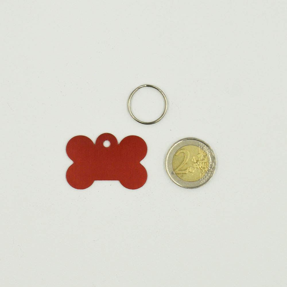 Médaillon en forme d'os Rouge pour chien avec gravure personnalisée 1 à 2 lignes - Grand format 28x40 mm