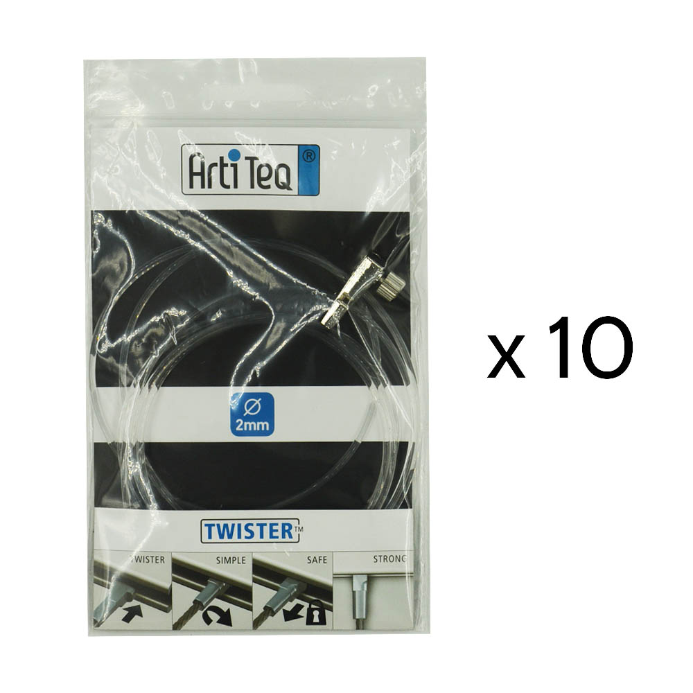 Lot de 10 kits de fixation câble perlon Twister et crochet coulissant Mini Hook : charge 4 kg - Artiteq