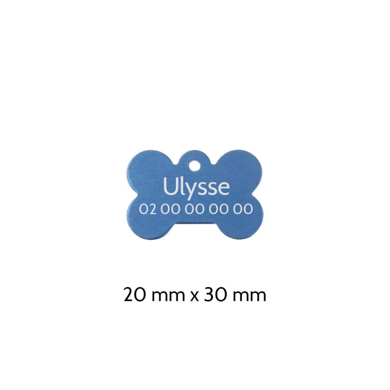Blue bone-shaped dog tag to personalize on 1 to 2 lines - Small format 20x30 mm Blue bone-shaped dog tag to personalize on 1 to 2 lines - Small format 20x30 mm