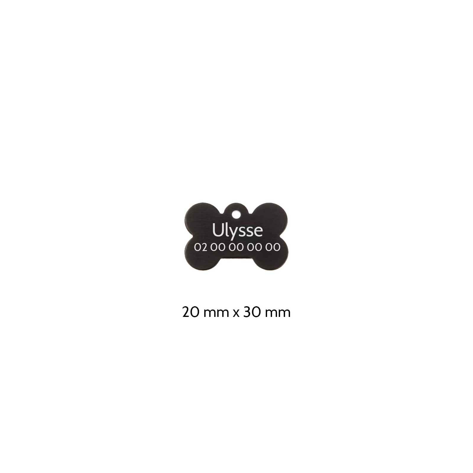 Black bone-shaped dog tag to personalize on 1 to 2 lines - Small format 20x30 mm