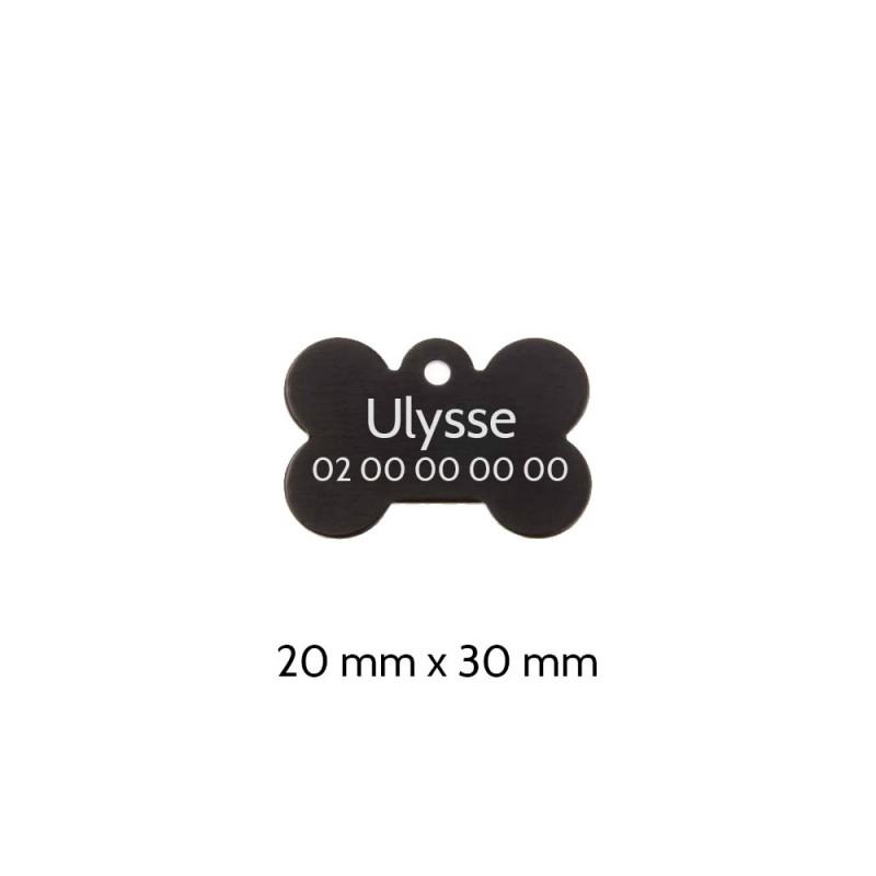 Black bone-shaped dog tag to personalize on 1 to 2 lines - Small format 20x30 mm Black bone-shaped dog tag to personalize on 1 to 2 lines - Small format 20x30 mm