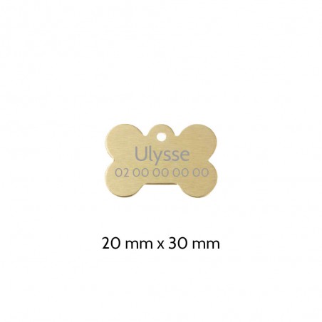 Médaillon Or en forme d'os pour chien à personnaliser sur 1 à 2 lignes - Petit format 20x30 mm