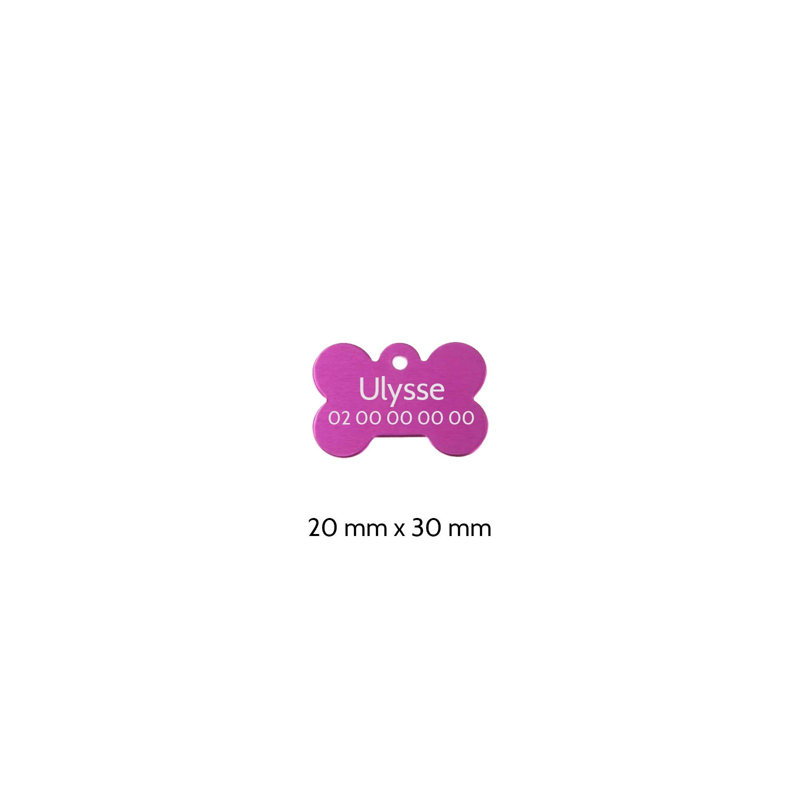 Rose bone-shaped dog tag to personalize on 1 to 2 lines - Small format 20x30 mm