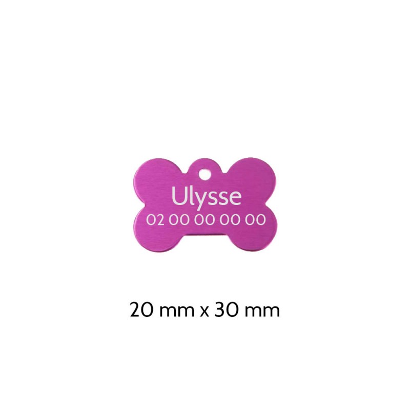 Médaillon Rose en forme d'os pour chien à personnaliser sur 1 à 2 lignes - Petit format 20x30 mm Médaillon Rose en forme d'os pour chien à personnaliser sur 1 à 2 lignes - Petit format 20x30 mm