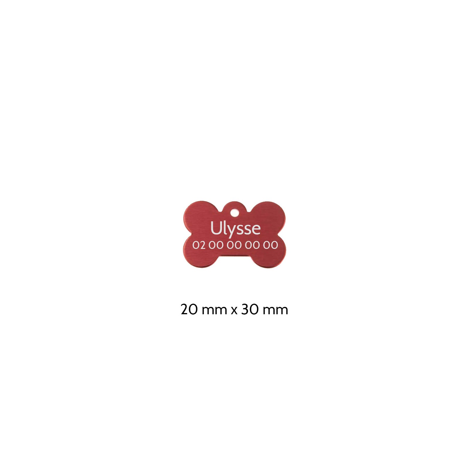 Red bone-shaped dog tag to personalize on 1 to 2 lines - Small format 20x30 mm