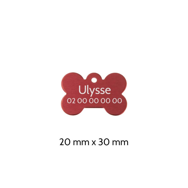 Red bone-shaped dog tag to personalize on 1 to 2 lines - Small format 20x30 mm Red bone-shaped dog tag to personalize on 1 to 2 lines - Small format 20x30 mm