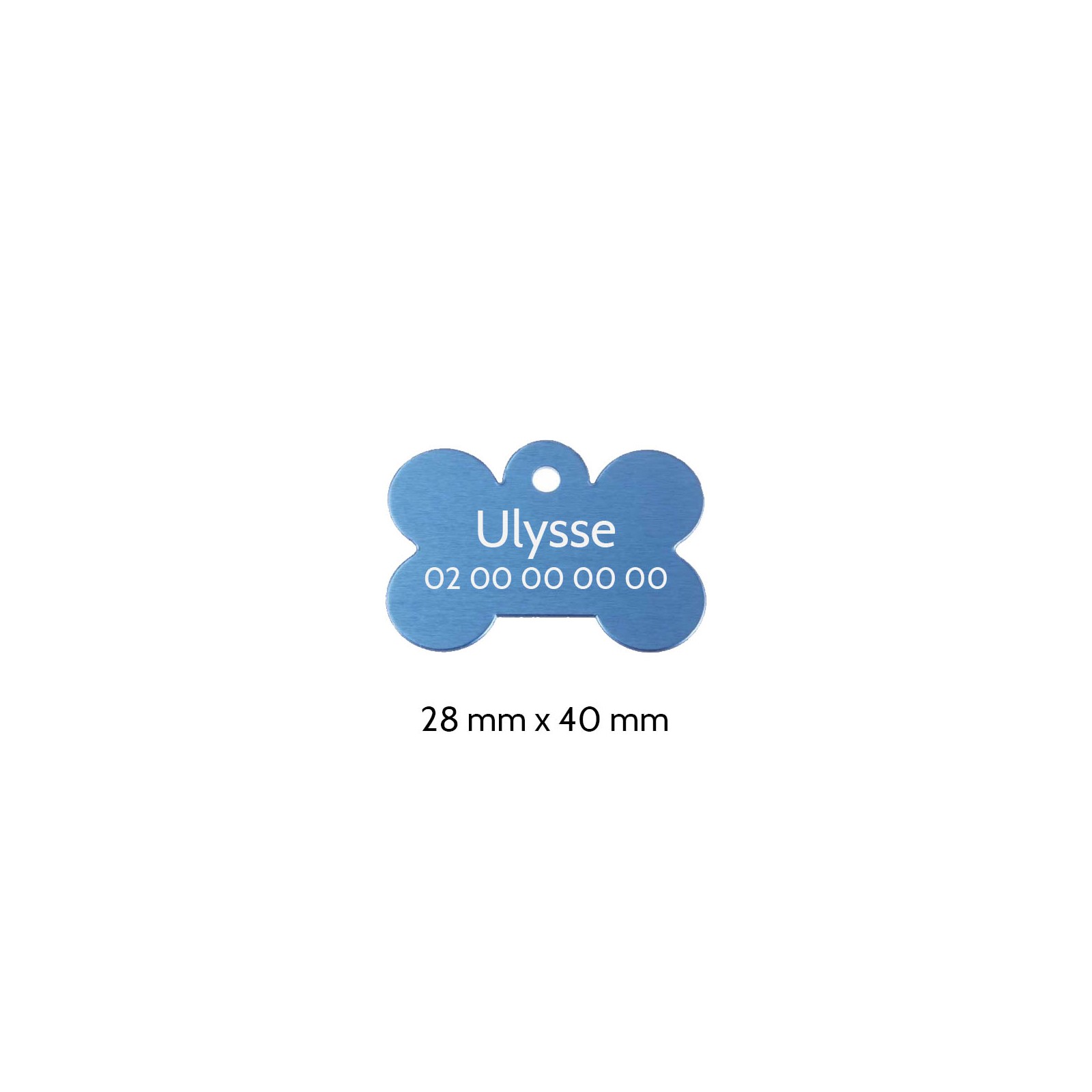 Blue bone-shaped dog tag with personalized engraving 1 to 2 lines - Large format 28x40 mm