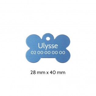 Blue bone-shaped dog tag with personalized engraving 1 to 2 lines - Large format 28x40 mm