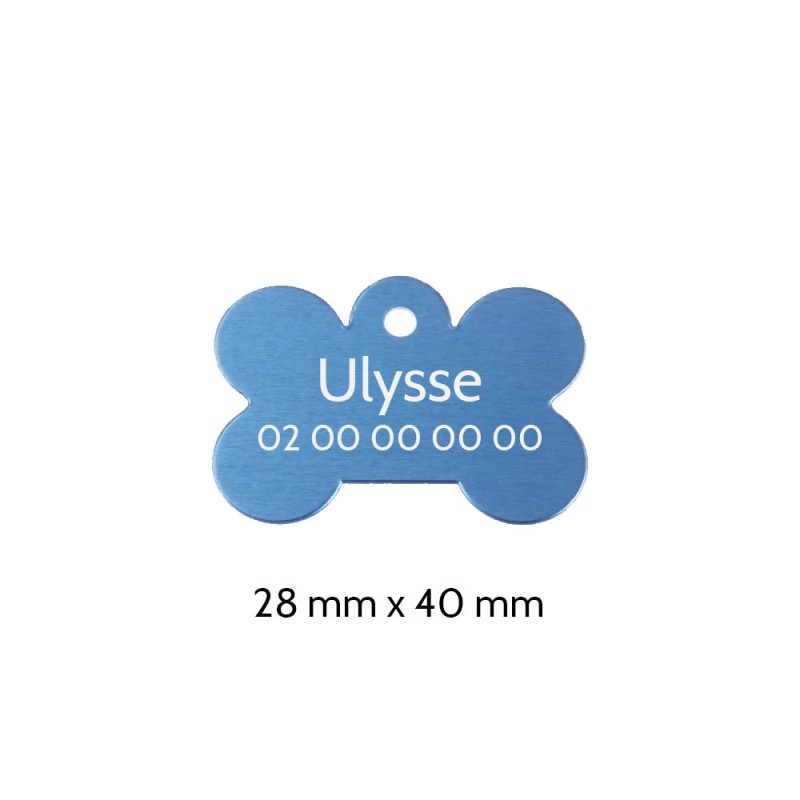 Blue bone-shaped dog tag with personalized engraving 1 to 2 lines - Large format 28x40 mm Blue bone-shaped dog tag with personalized engraving 1 to 2 lines - Large format 28x40 mm