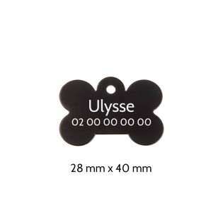 Black bone-shaped dog tag with personalized engraving 1 to 2 lines - Large format 28x40 mm