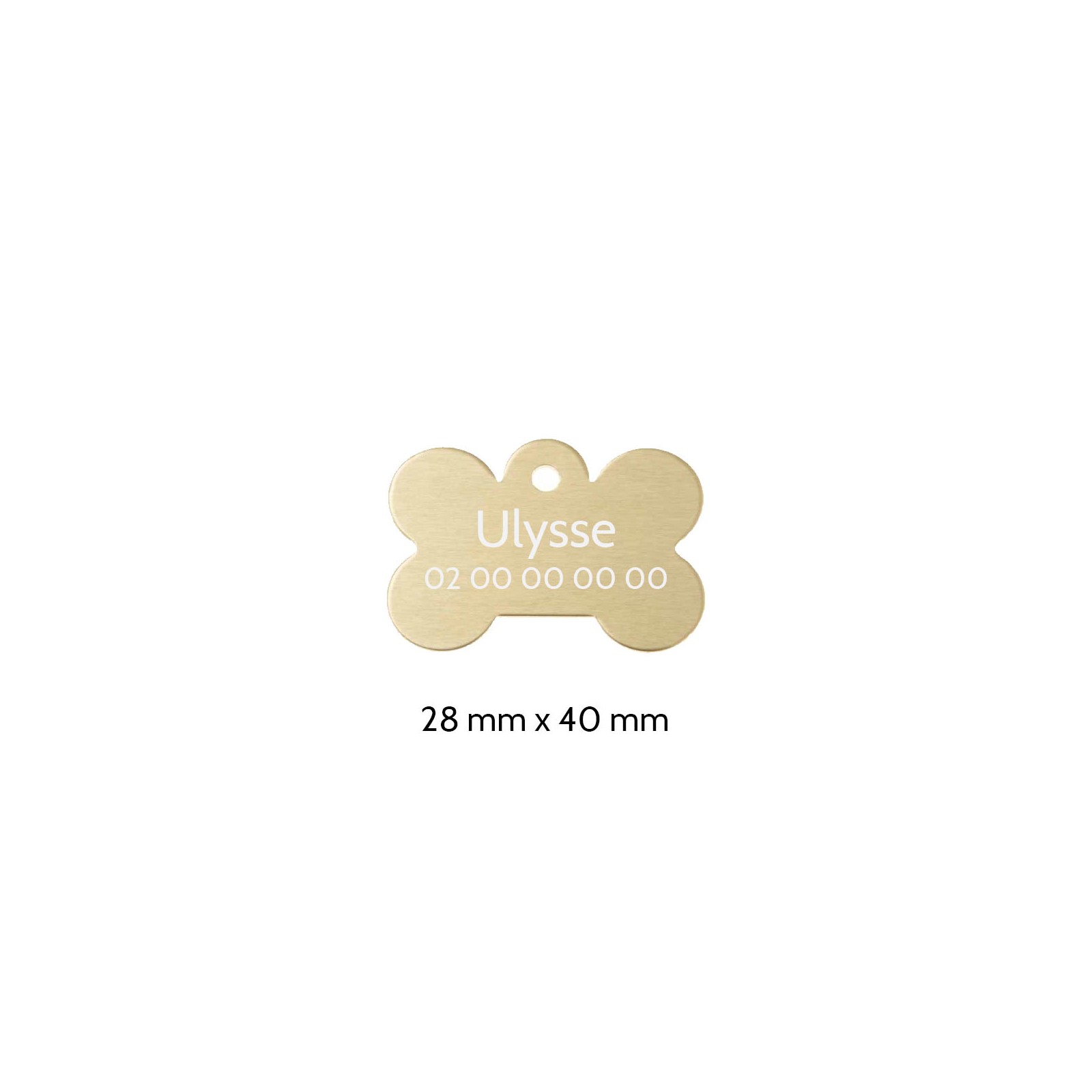 Gold bone-shaped dog tag with personalized engraving 1 to 2 lines - Large format 28x40 mm