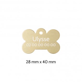 Gold bone-shaped dog tag with personalized engraving 1 to 2 lines - Large format 28x40 mm