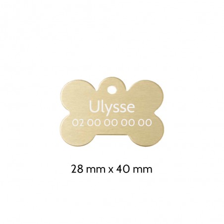 Gold bone-shaped dog tag with personalized engraving 1 to 2 lines - Large format 28x40 mm