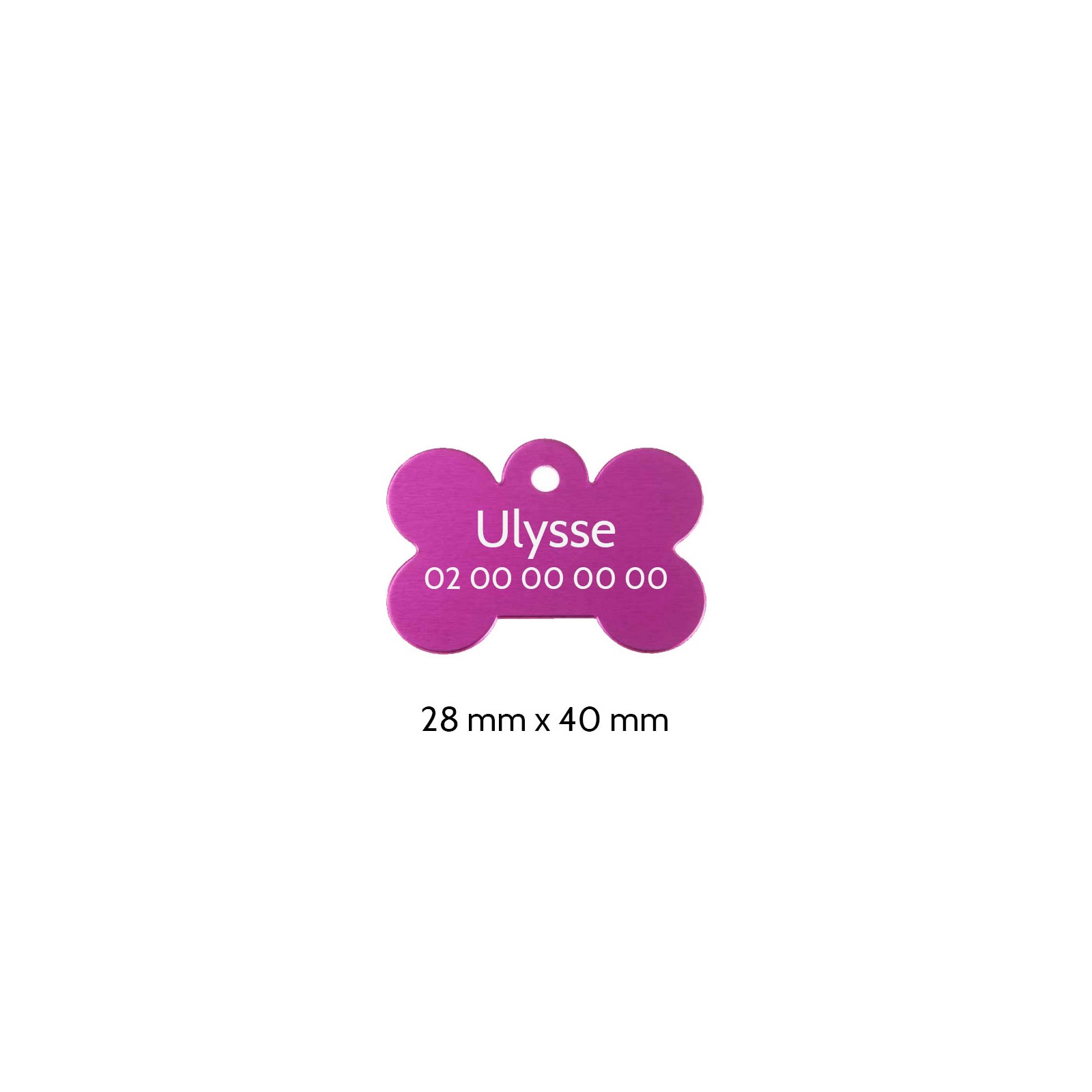 Rose bone-shaped dog tag with personalized engraving 1 to 2 lines - Large format 28x40 mm