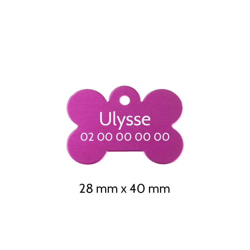 Rose bone-shaped dog tag with personalized engraving 1 to 2 lines - Large format 28x40 mm Rose bone-shaped dog tag with personalized engraving 1 to 2 lines - Large format 28x40 mm