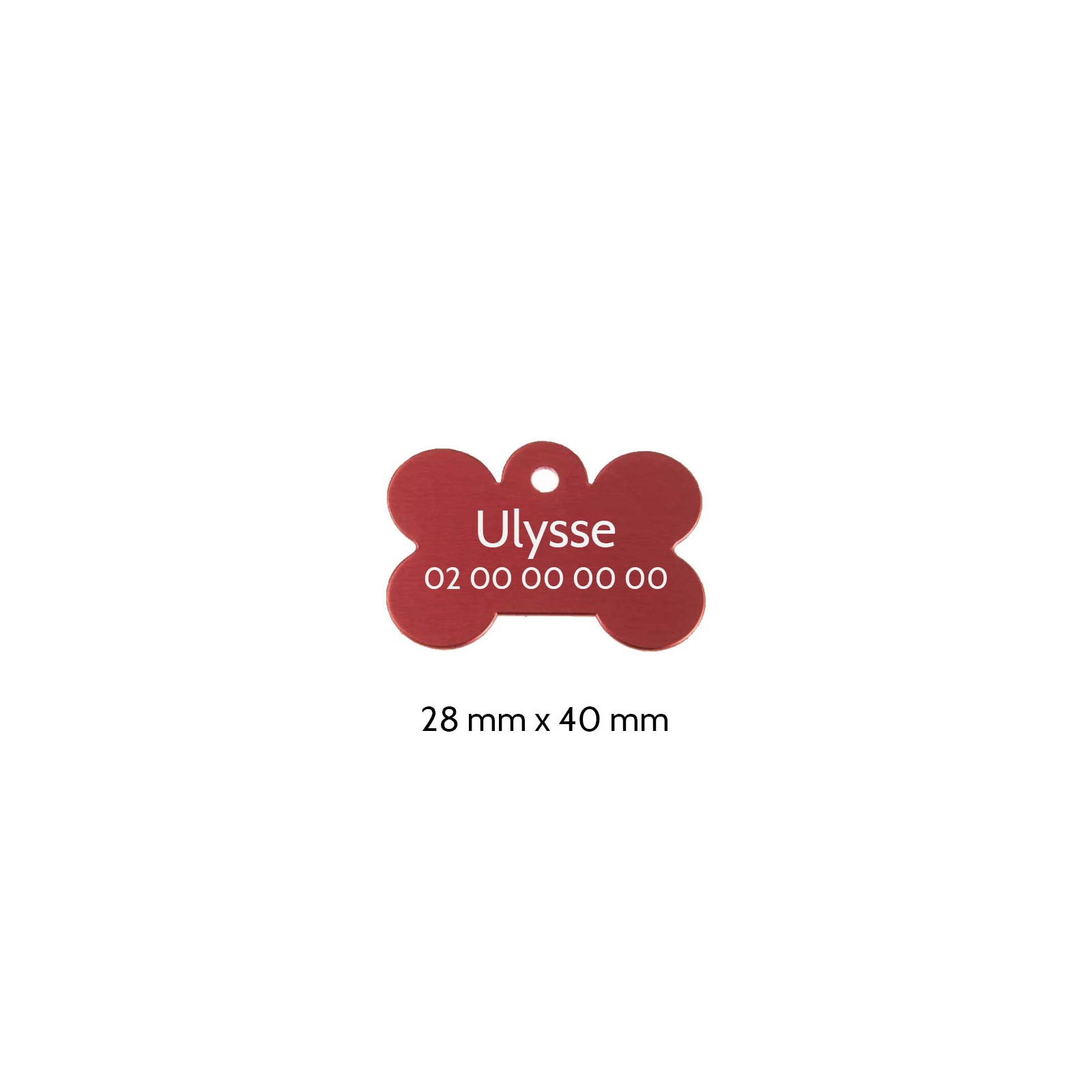 Red bone-shaped dog tag with personalized engraving 1 to 2 lines - Large format 28x40 mm