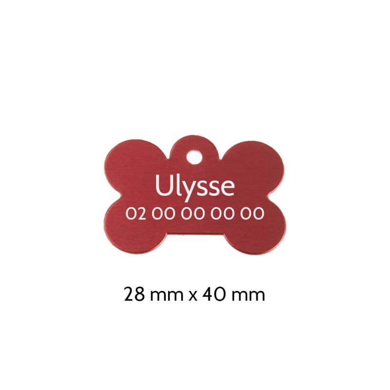 Red bone-shaped dog tag with personalized engraving 1 to 2 lines - Large format 28x40 mm Red bone-shaped dog tag with personalized engraving 1 to 2 lines - Large format 28x40 mm