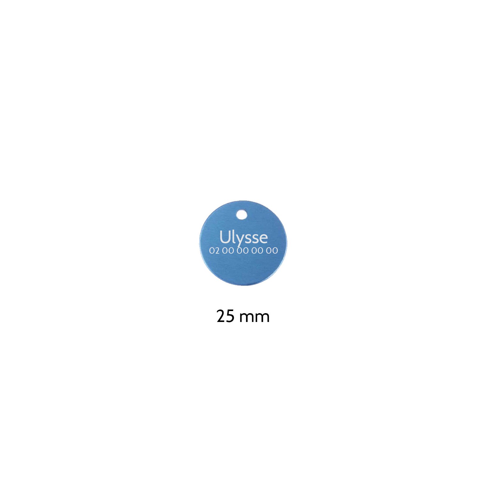 Petite médaille ronde Bleue pour chien et chat à personnaliser sur 1 à 2 lignes - Diamètre 25 mm