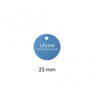 Small round Blue medal for dogs and cats to personalize on 1 to 2 lines - Diameter 25 mm