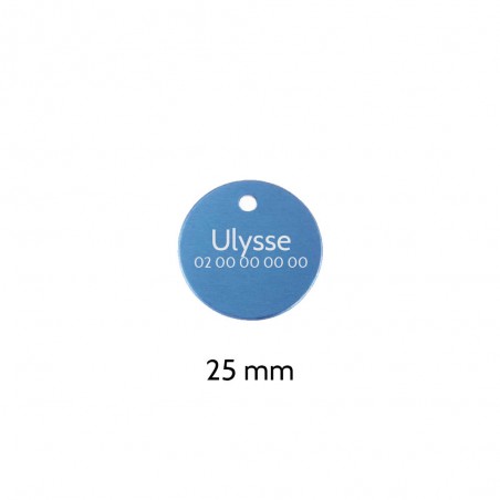 Small round Blue medal for dogs and cats to personalize on 1 to 2 lines - Diameter 25 mm