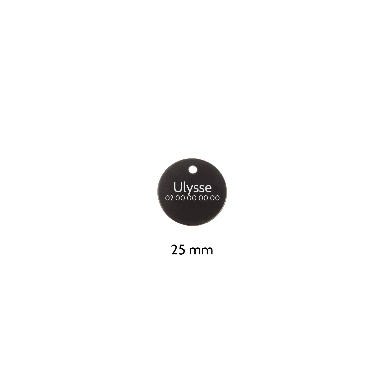 Petite médaille ronde Noire pour chien et chat à personnaliser sur 1 à 2 lignes - Diamètre 25 mm
