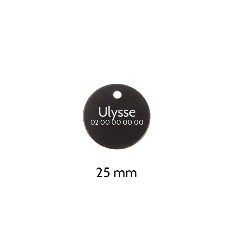 Petite médaille ronde Noire pour chien et chat à personnaliser sur 1 à 2 lignes - Diamètre 25 mm Petite médaille ronde Noire pour chien et chat à personnaliser sur 1 à 2 lignes - Diamètre 25 mm