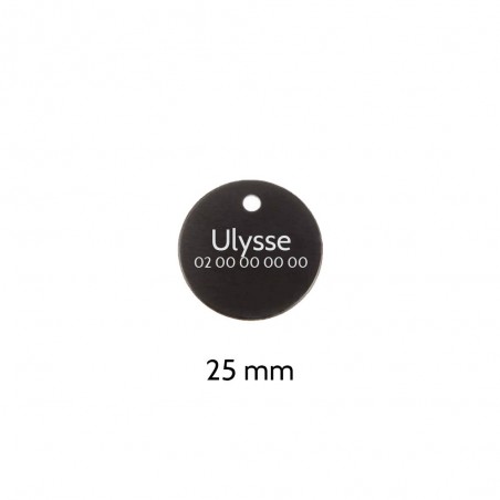 Petite médaille ronde Noire pour chien et chat à personnaliser sur 1 à 2 lignes - Diamètre 25 mm